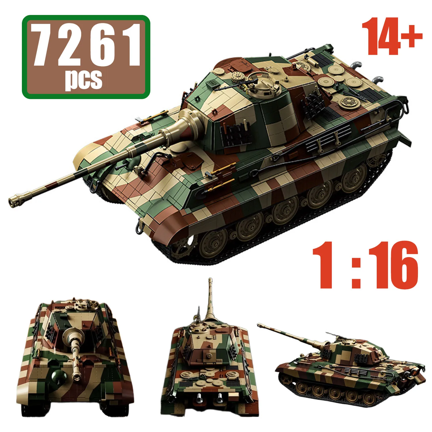 7261PCS MOC Military Affairs Tank Model Building Block Technical Famous Large Heavy Tank Vehicles Brick Educational Toys Gifts