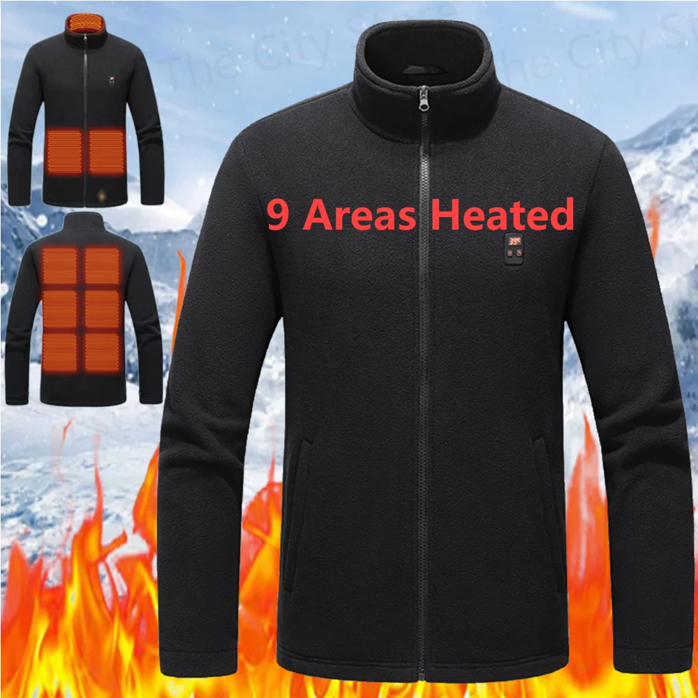 9 Heated Area Heating Jacket 3 Gear Temperature USB Charging Heated Zip Up Coat Waterproof Heated Sweater for Outdoor Activities