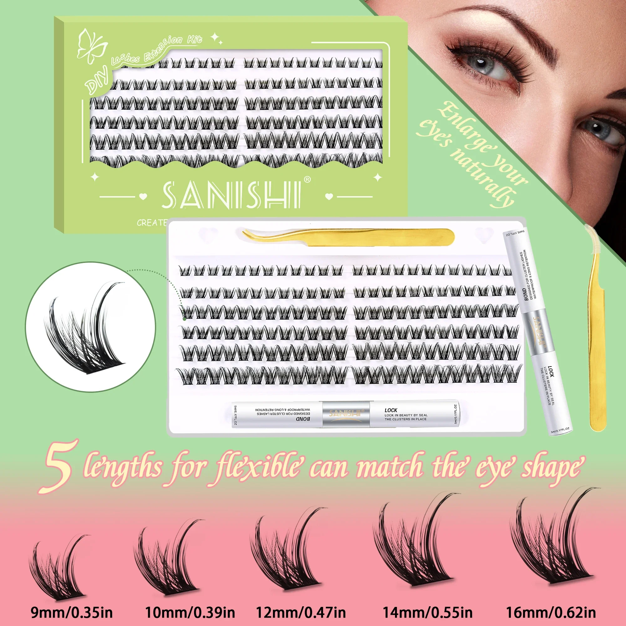 Sanishi Eyelash Extension Set 144PCS 9-16mm Hybrid Eyelash ExtensionSet with Eyelash Adhesive and Sealant and Eyelash Applicator