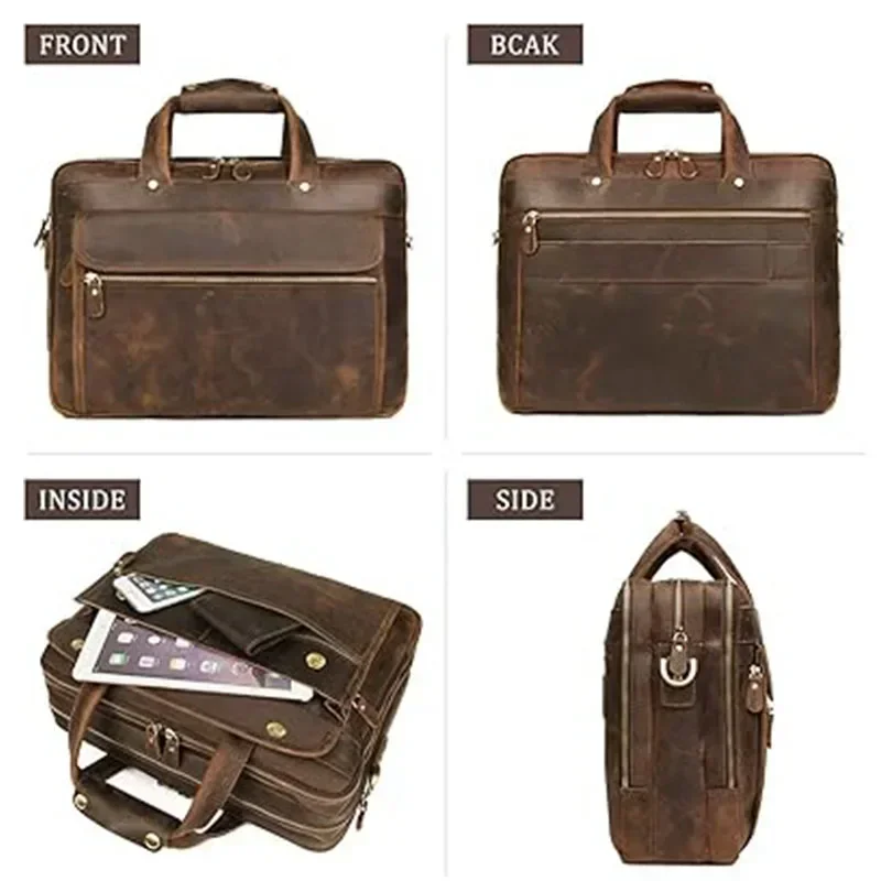 MW2 Vintage  Genuine Leather Men Briefcase Business Bag Large Leather Briefcase