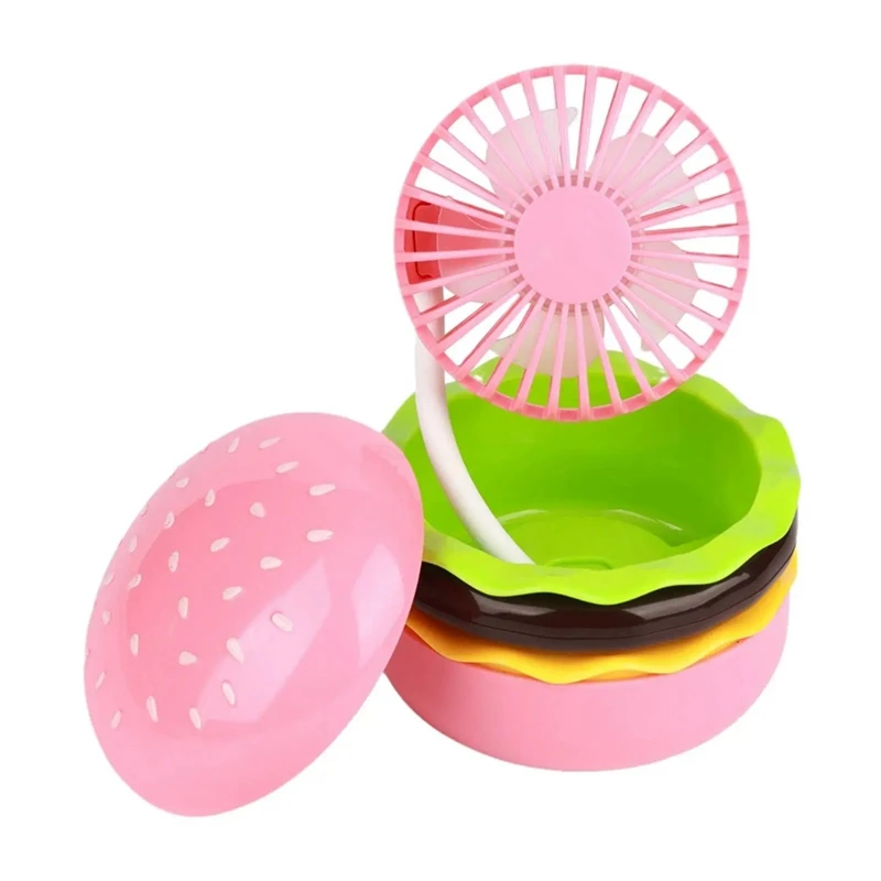 Mini Rechargeable Fan 500Mah Burger Shape Multifunction Desk Fan 3 Speeds Including Mirror Universal Fan