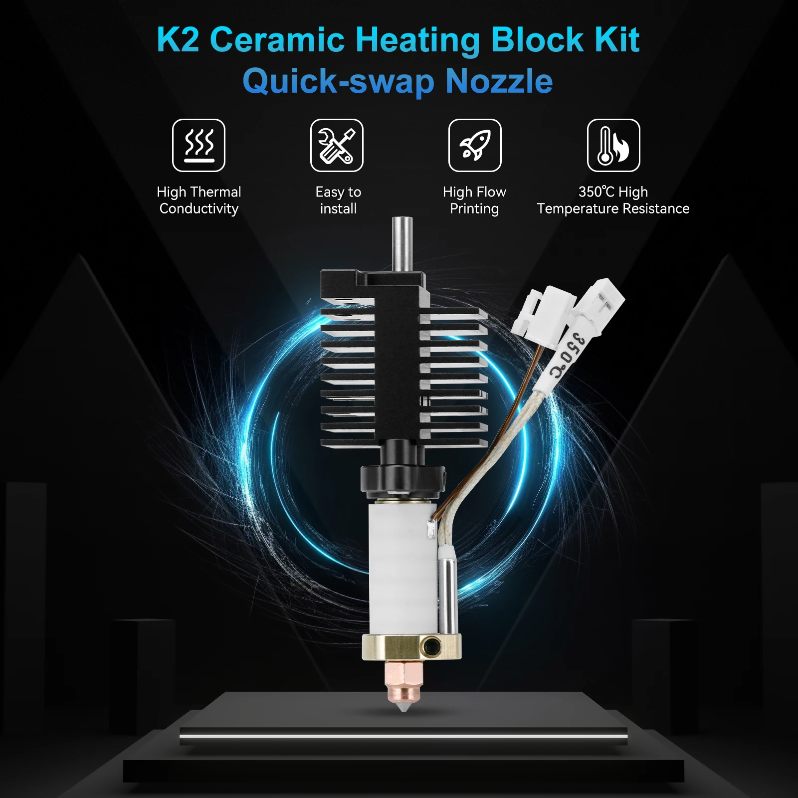 For Creality K2 Plus Hotend Ceramic Heating Block Kit 0.4mm All-metal Integrated Quick swap Nozzle 350°C for Creality K2P Combo