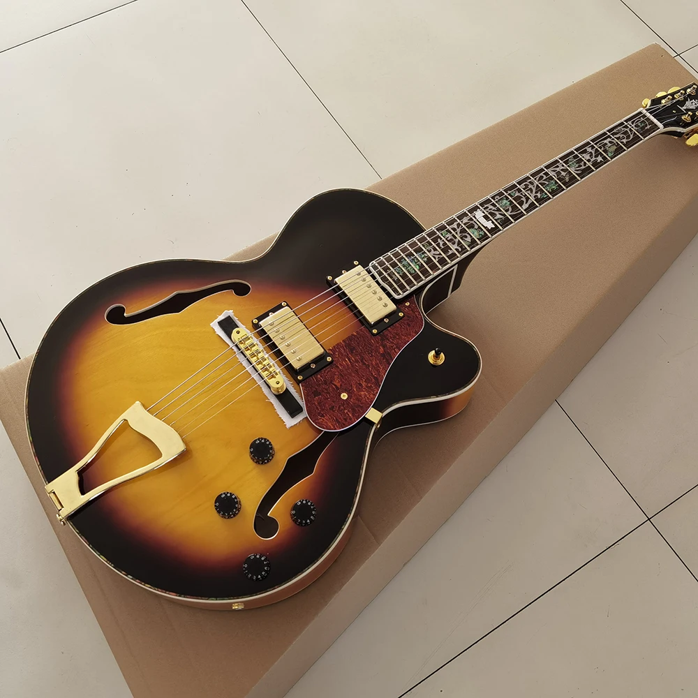 High Quality Semi-hollow Jazz Electric Guitar,Floral Fingerboard, Bone Nut,Delivery within Two Days