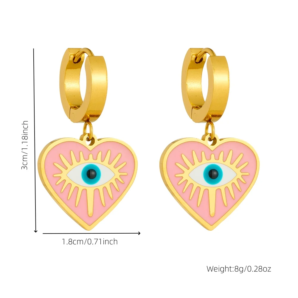 316L Stainless Steel Pink Heart Devil's Eye Earring For Womens New Trend Fashion The Devil's Eye Ear Buckle Jewelry Gift