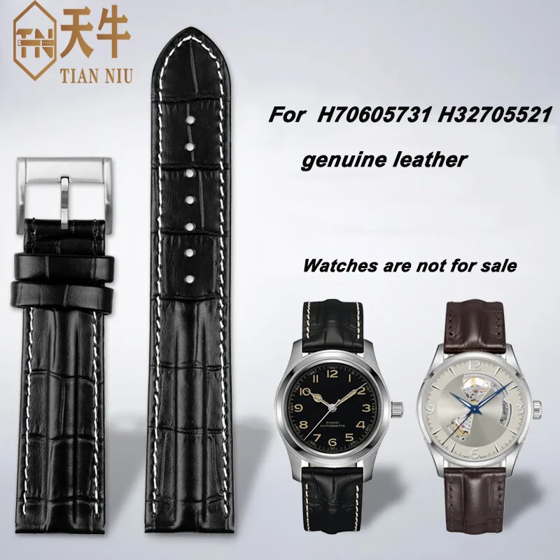 20mm 22mm Genuine Lea-ther WatchBand For Hamilton Khaki H7060573 H32705551 H32705521 Cowhide Bracelet  Men's Black brown strap