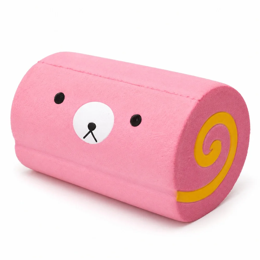Bear Roll Cake Squishy Toy Soft PU Slow Rising Foam Pink Yellow Spiral Squeeze Fidget Handheld Desk Gift for Teens and Adults