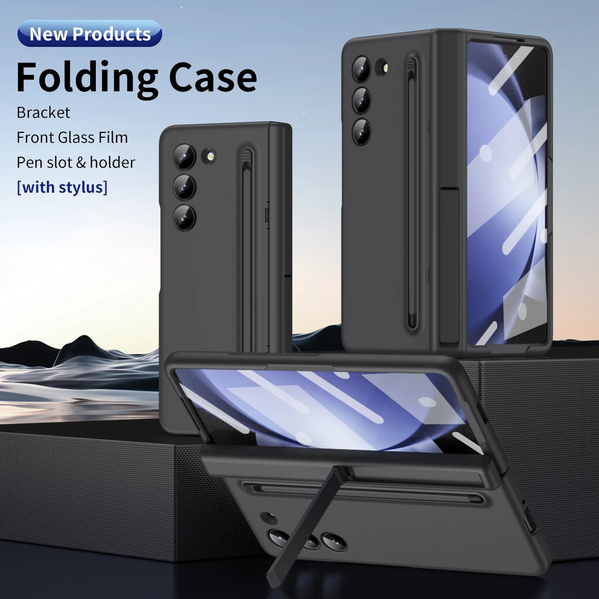 Pen Holder Slot Case for Samsung Galaxy Z Fold 3 4 5 6 Fold5 with Pen Bracket Front Glass Film Protection ZFold6 Luxury Cover