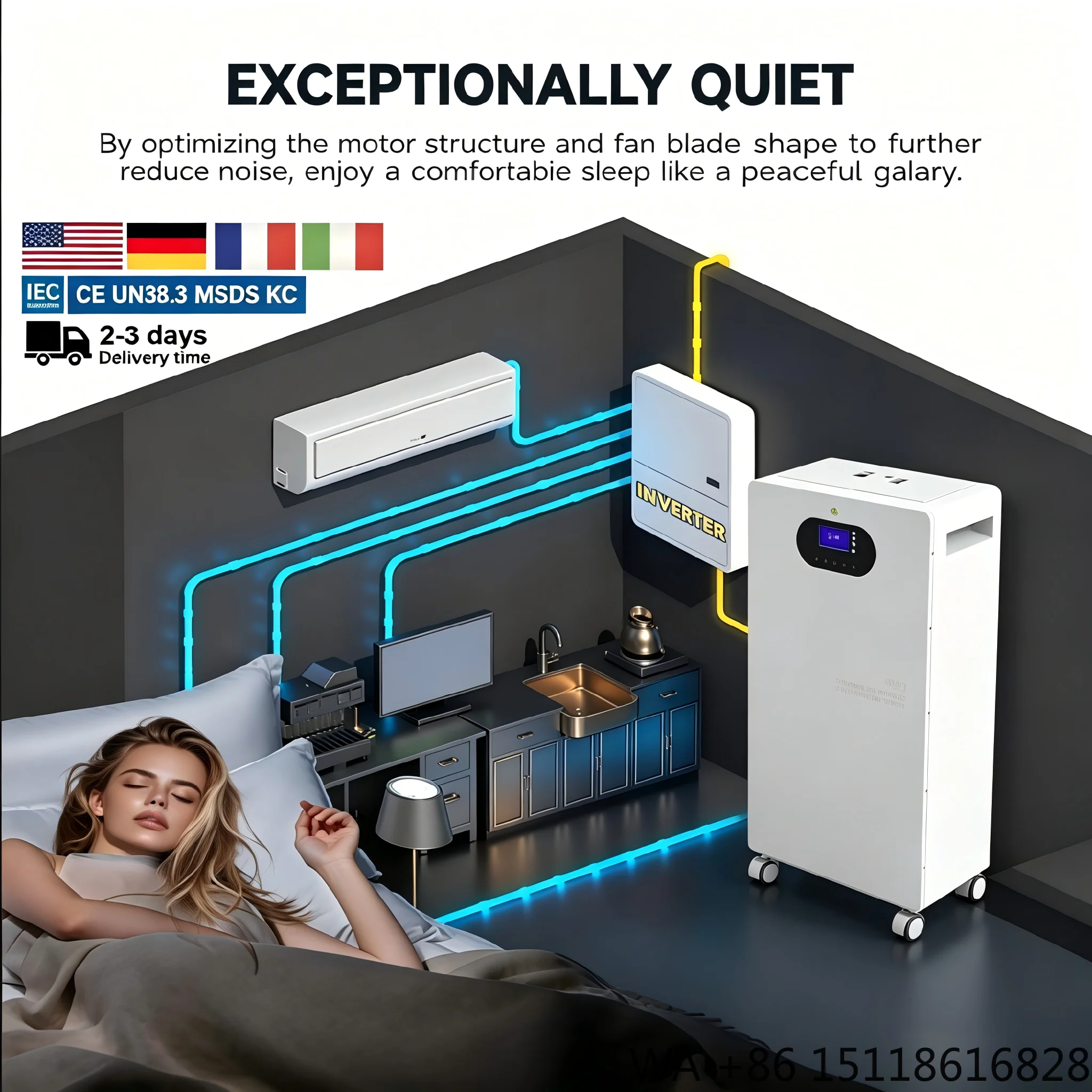 All in One Solar Inverter and Battery 51.2V 300Ah 15KWh Grade a Cells Built-in 200A Smart BMS Plug and Play Solar Energy Storage