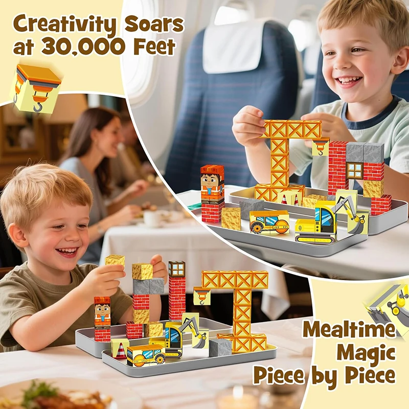 Magnetic Building Blocks for Kids, STEM Engineering Travel Toys with Portable Iron Box, Educational Construction Set for Toddler