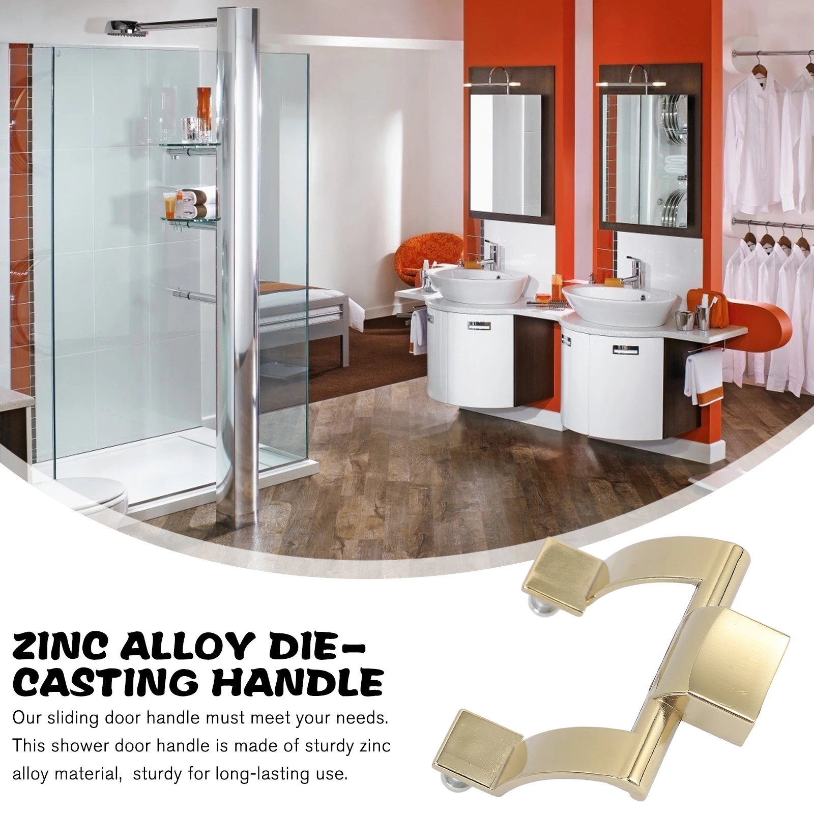

2pcs Zinc Alloy Door Shower Pull Replacement Metal Bathroom Handle Sliding Door Hardware Durable Interior Handle For Home