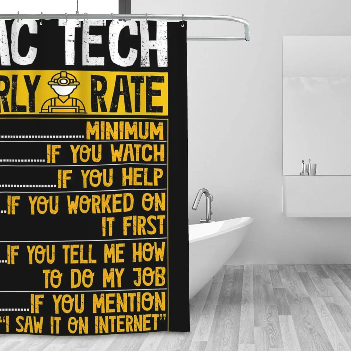 Hilarious HVAC Technician Hourly Rate Witty Job Humor Shower Curtain Bathroom Polyester Waterproof Bath Curtains with Hooks