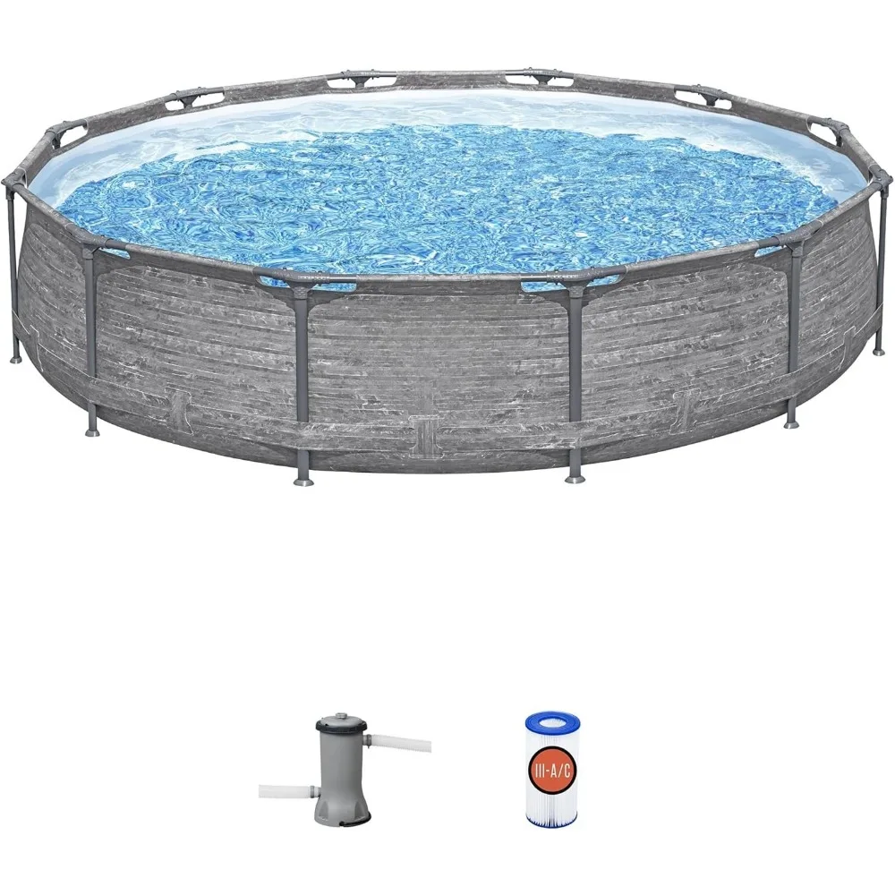 

Steel Pro MAX 12' x 30" Round Above Ground Swimming Pool Set Outdoor Metal Frame Family Pool with Liner and Filter Pump