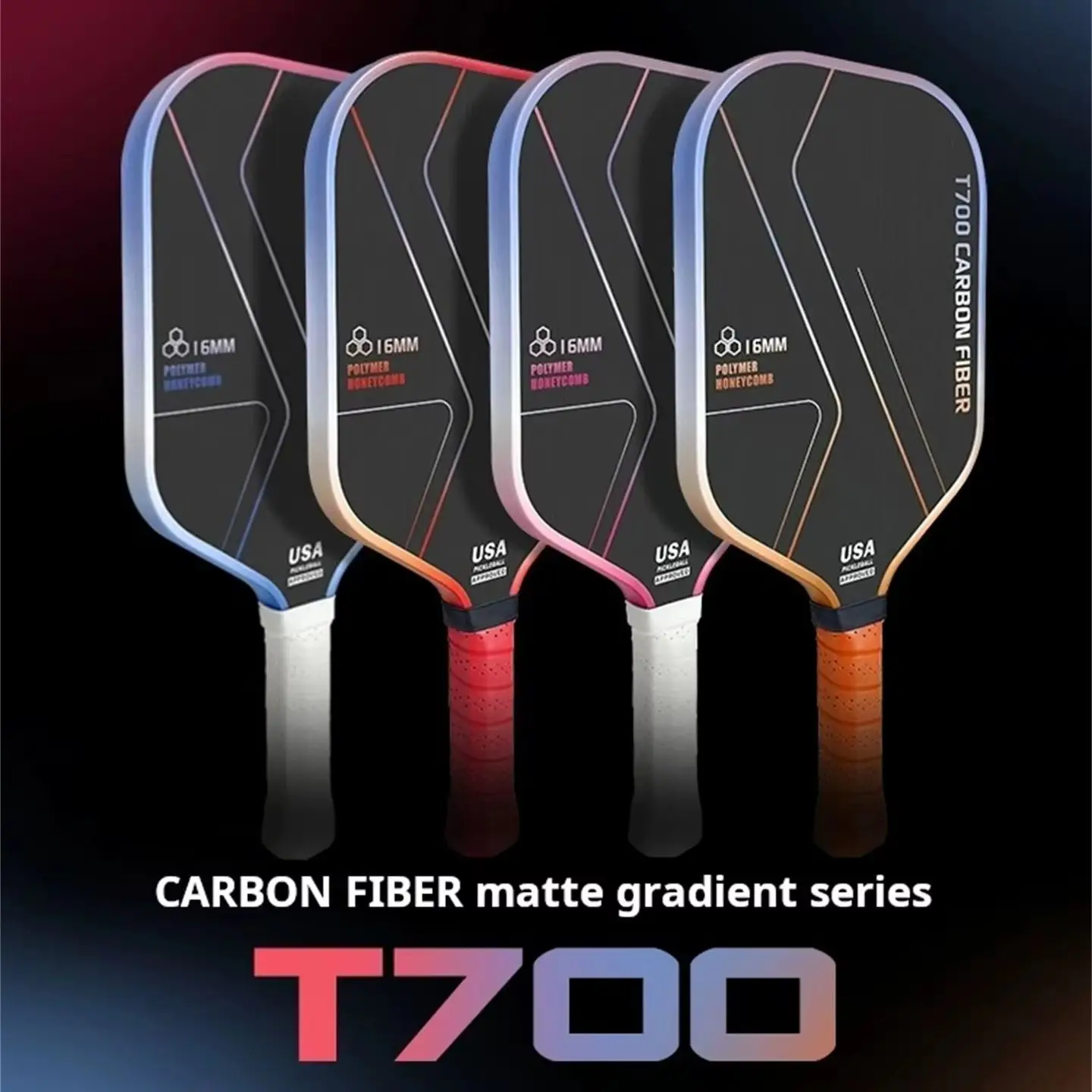 

Elite Tournament Pickleball Paddle Set - T700 Matte Carbon Fiber Face & 16mm PP Honeycomb Core - Pro Players' First Choice