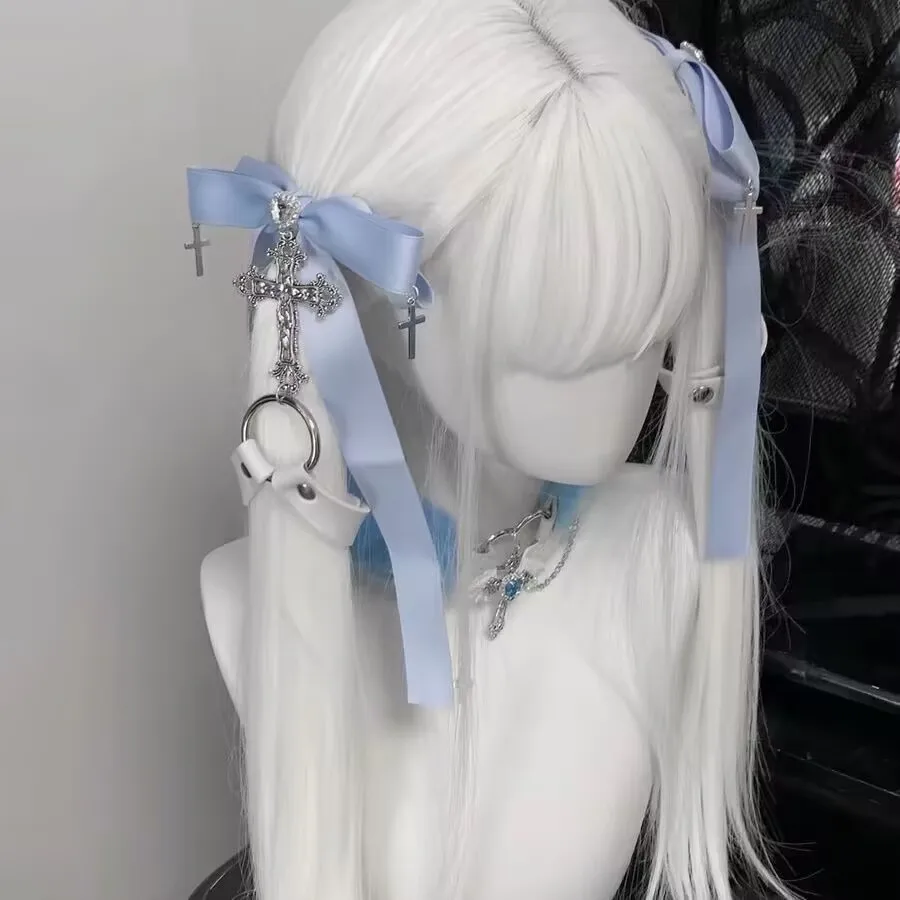 1 쌍 어두운 고딕 나비 헤어핀 펜던트 보우 헤어 클립 여성용 한국 어린 소녀 헤어 클립 로리타 액세서리