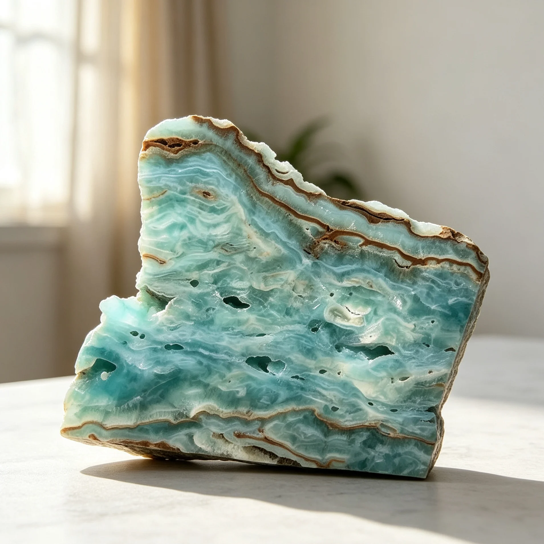 Blue Aragonite & Hemimorphite Crystal Slice, Raw Malachite Plate Natural Gemstone Specimen for Energy Room Decor & Display