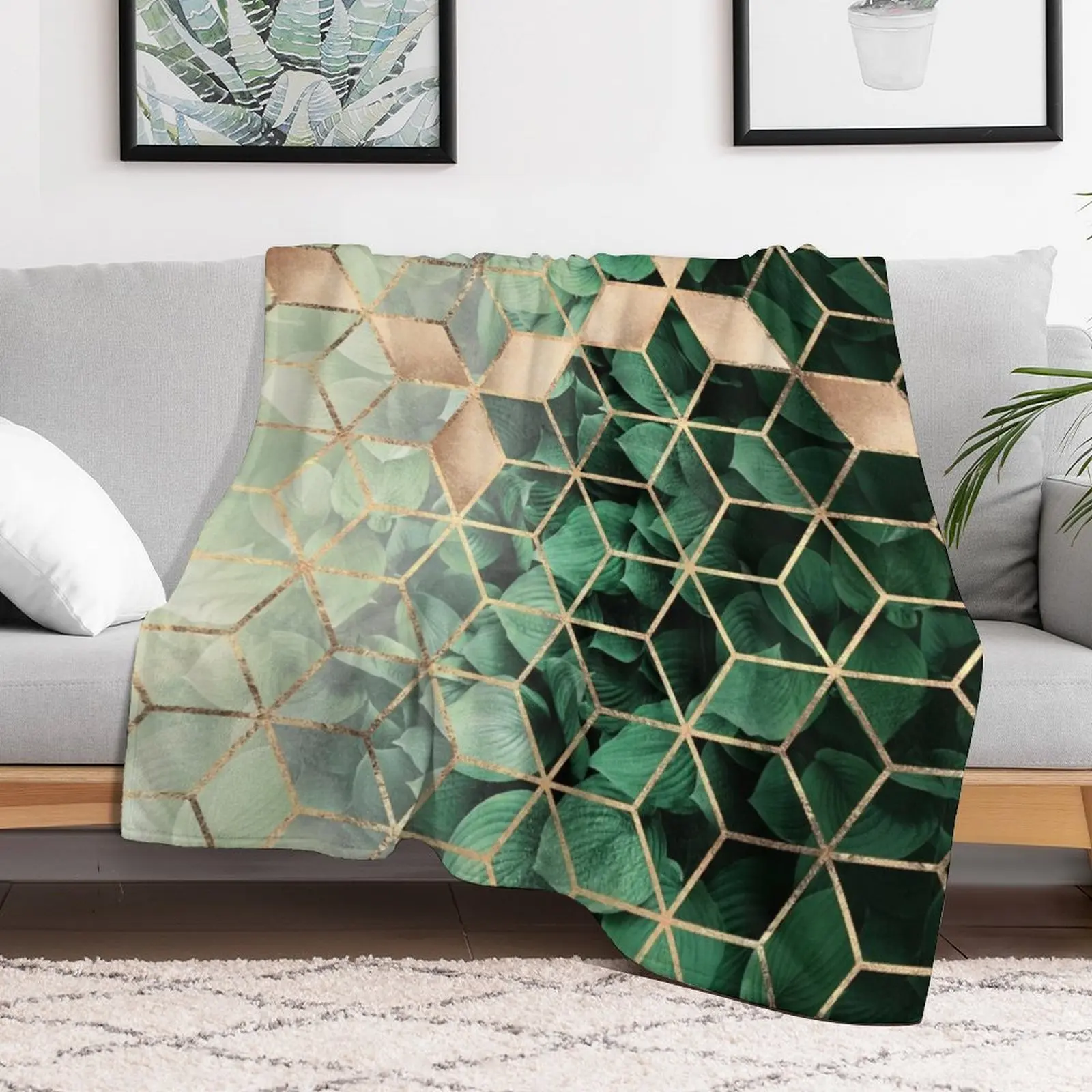 

Leaves And Cubes Throw Blanket Decorative Beds christmas decoration Softest Blankets