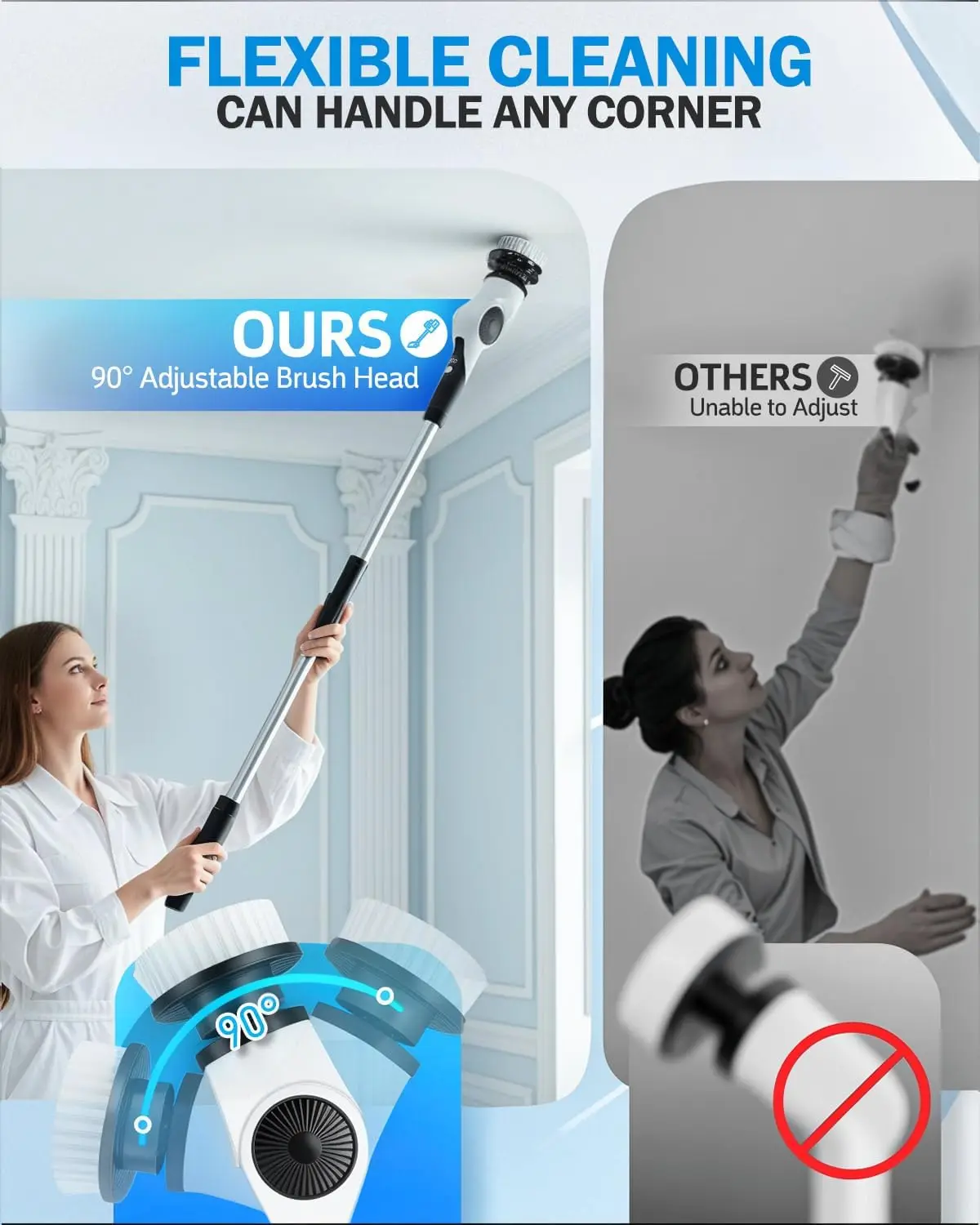 Электрический скруббер с 10 насадками, водонепроницаемость IPX7, трехскоростная регулируемая чистящая щетка