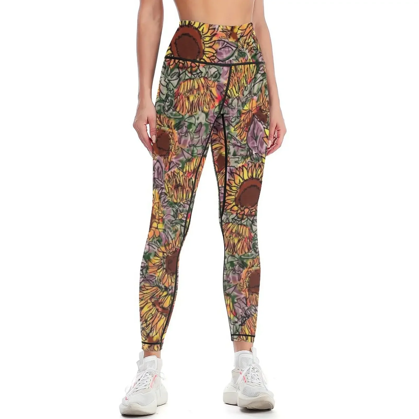 

Sunflower repeating pattern Leggings Women's fitness gym's sportswear trousers Women's push up Womens Leggings