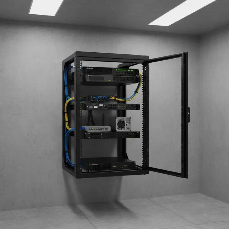 

Wall Mount Data Cabinet 15U For Server Room Network Center Office IT Equipment 150 lbs Load Carbon Steel 19-Inch Rack Mount Open Frame 180 Degrees Swing Gate Black