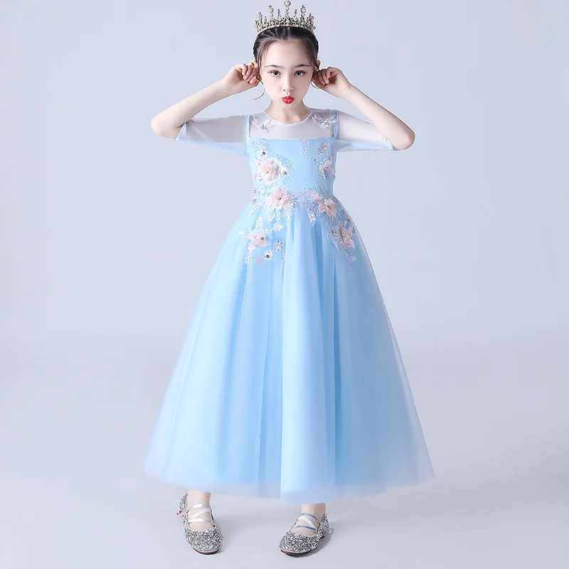 

Children's dress long wedding dress catwalk piano 61 performance Dress Girls Dress fluffy yarn Princess Dress