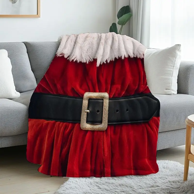 VIKAMA Funny Santa Belly Throw Blanket with Red Suit and Black Belt Novelty Christmas Blanket for Couch Bed and Holiday Gift