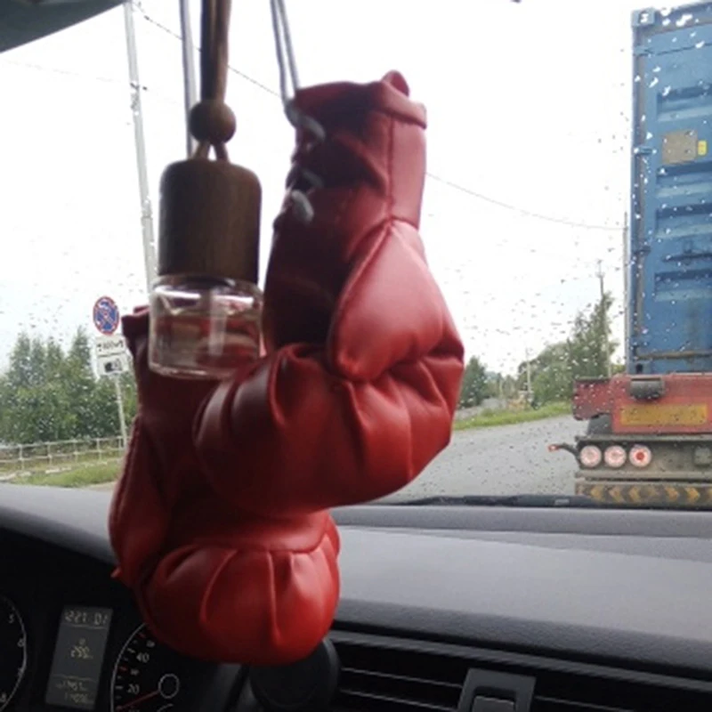 1 Pair Car Boxing Gloves Hanging Mirror Leather Pendant In Car Accessories Interior Car Decoration Diy Cool Ornaments Keychain