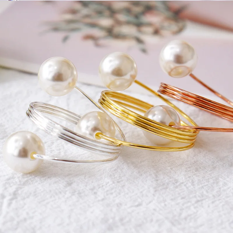 12-2PCS Metal Napkin Ring Imitation Pearls Napkin Buckle Napkin Holders For Wedding Christmas Banquet Home Dining Table Decors