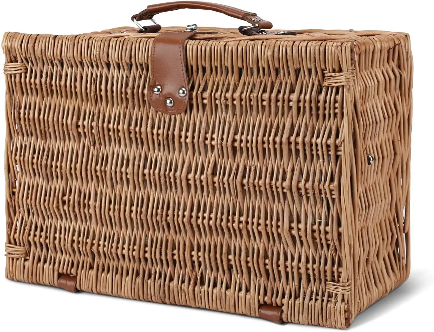 

Picnic Basket for 2, Willow Hamper Set with Insulated Compartment, Handmade Large Wicker Picnic Basket Set with Utensils Cutlery