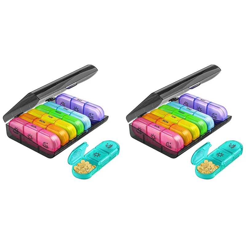 【Popular】2x caixa de comprimidos 7 dias organizador 21 grades 3 vezes um dia viagem portátil com grandes compartimentos para vitaminas medicina, c