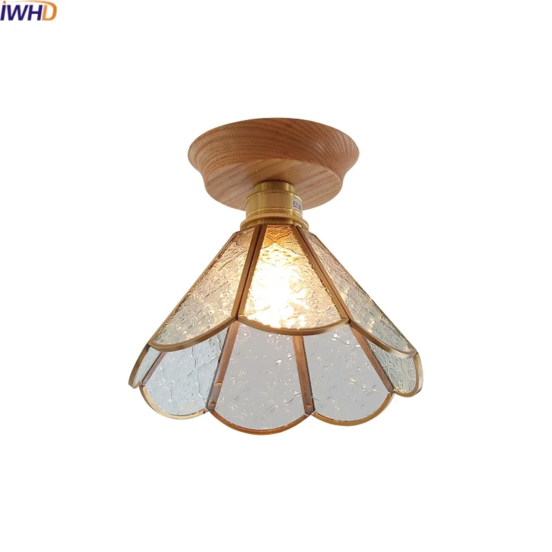 

IWHD Nordic Modern LED Ceiling Lights Decoration Copper Glass Wood Porch Kitchen Living Room Light Fixtures Ceiling Lamp Lampara