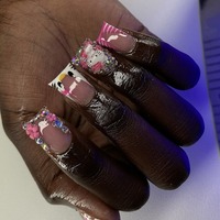24pcs Pink French Press on Nails Sparkling Star Diamond kitty Square Head False Nails Spice Girls Wearing Fake Nail Tips