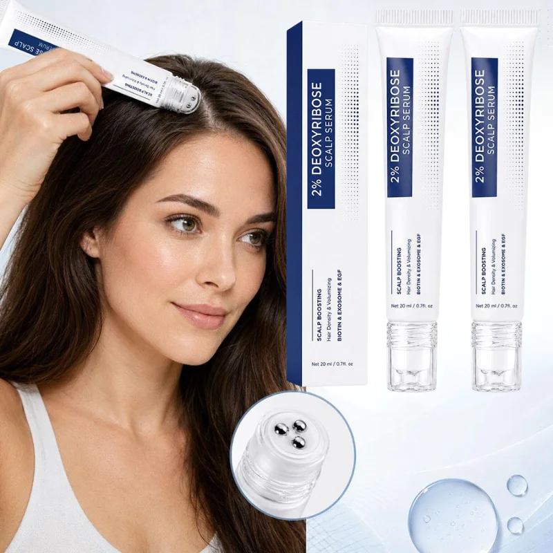 20ML Roller Ball Scalp Boost Serum 2% Deoxyribose Biotin Infused Scalp Massage Essence Hydrating Thickening Hair Care Liquid
