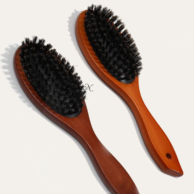 Boar Bristle Hairbrush Massage Comb Anti-static Hair Scalp Paddle Brush Beech Wooden Handle Natural Hair Comb Styling Tool