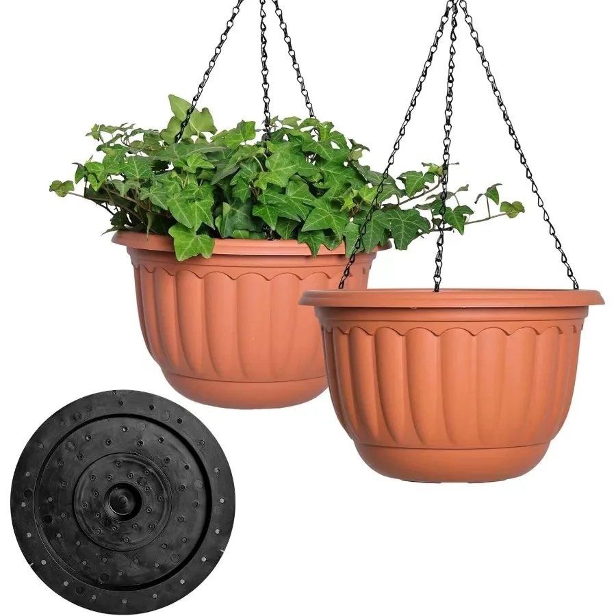 

Подвесной горшок для комнатных и наружных растений, 2 упаковки, 12-дюймовый цветочный горшок, пластиковый горшок с дренажным отверстием и впитывающим подносом