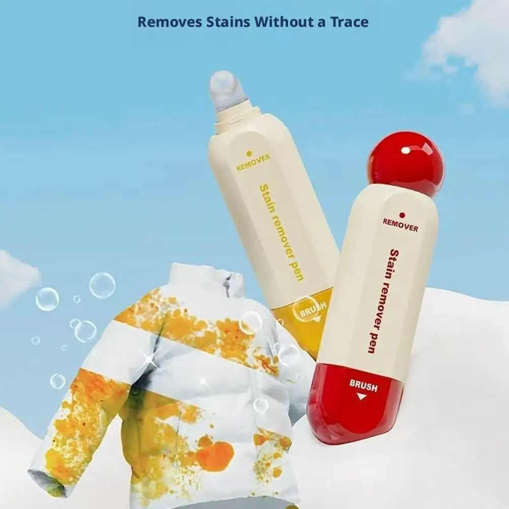 Portable 15ml Stain Remover Stick, Double-Head Waterless Clothes Cleaner with Brush for Oil, Food and Coffee Spots, Travel Use