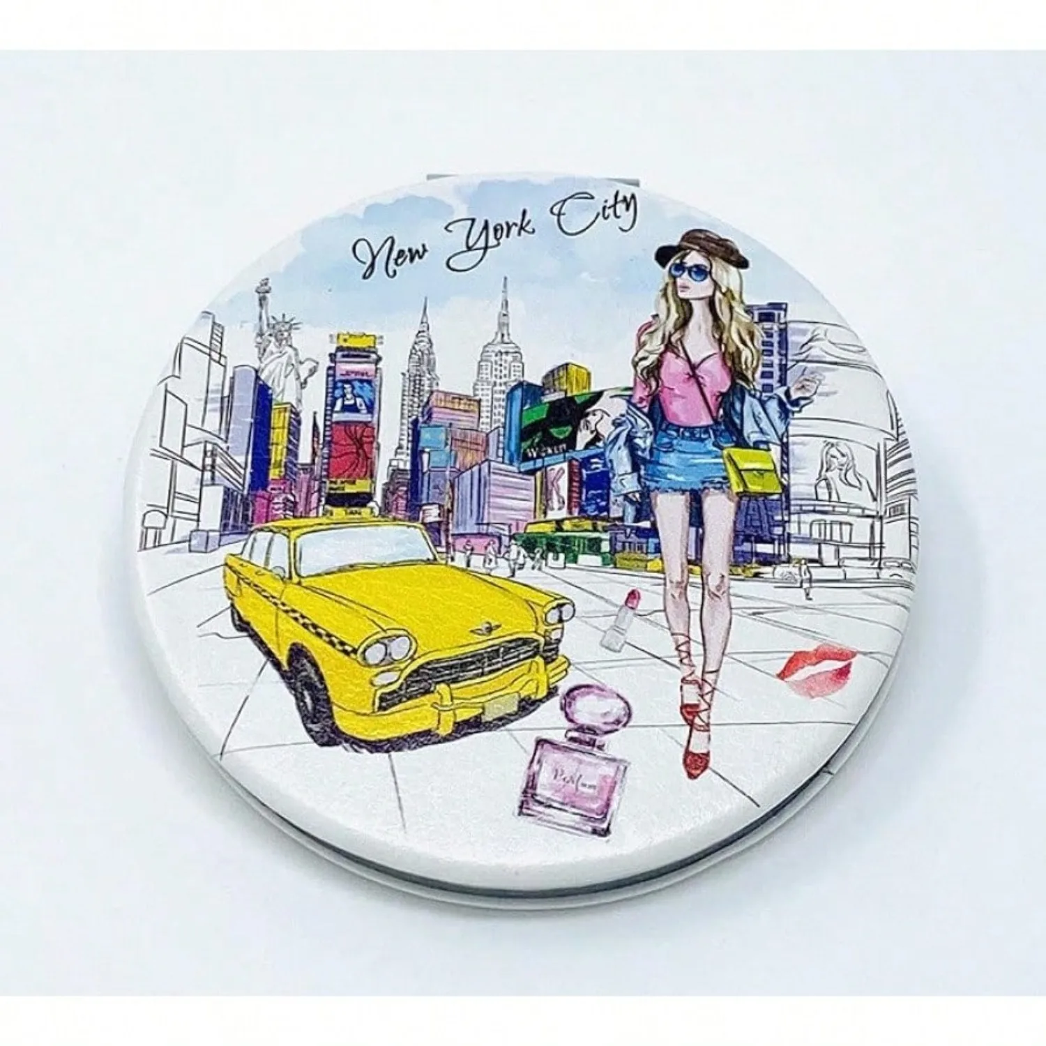 

Girls & Women Fashion Elegant New York Souvenir Round Travel Mirror Hand Mirror Cosmetic Makeup Compact Mirror