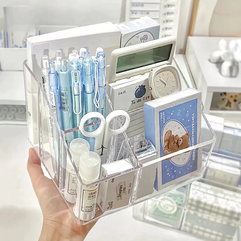 Transparent Acrylic Desktop Stationery Storage Box Large Capacity Debris Division Storage Box Desk Storage Shelf Organizer Box