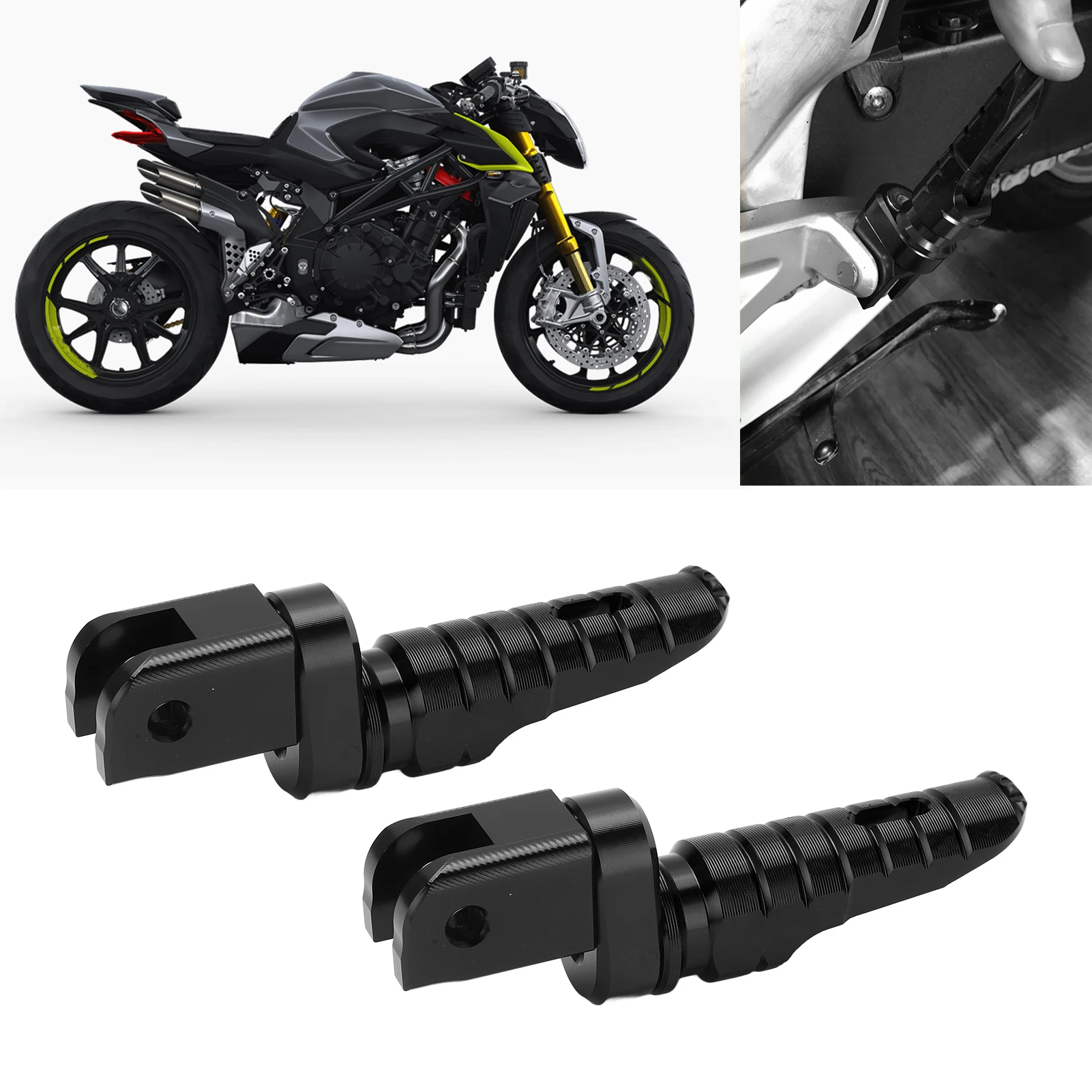 Motorcycle Front Footrests Aluminium Alloy Anti Slip Replacement for MV AGUSTA Brutale 800 RR RR SCS ROSSOBlack