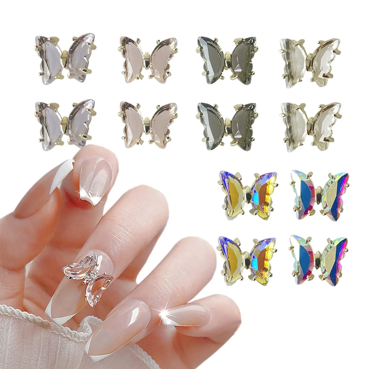 

10Pcs Butterfly Nail Art Charms，Alloy Rhinestone Nails Metal 3D Accessories，Crystal Jewelry DIY Diamond Manicure Decorations JE