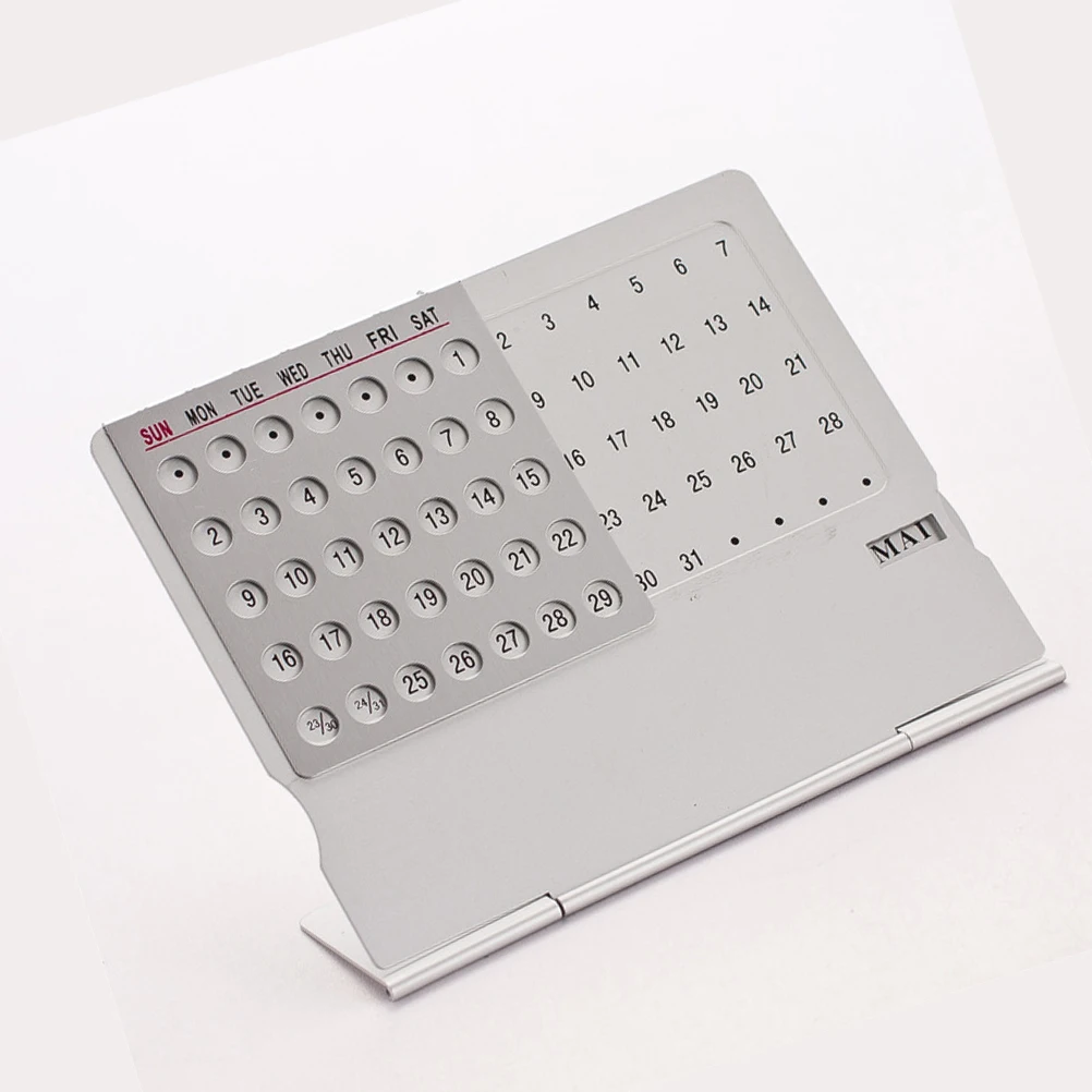 

1Pcs Mini Desktop Calendar Metal Aluminum Thin Lightweight Permanent Yearly Planner for Home Office School Desk Decor Silver