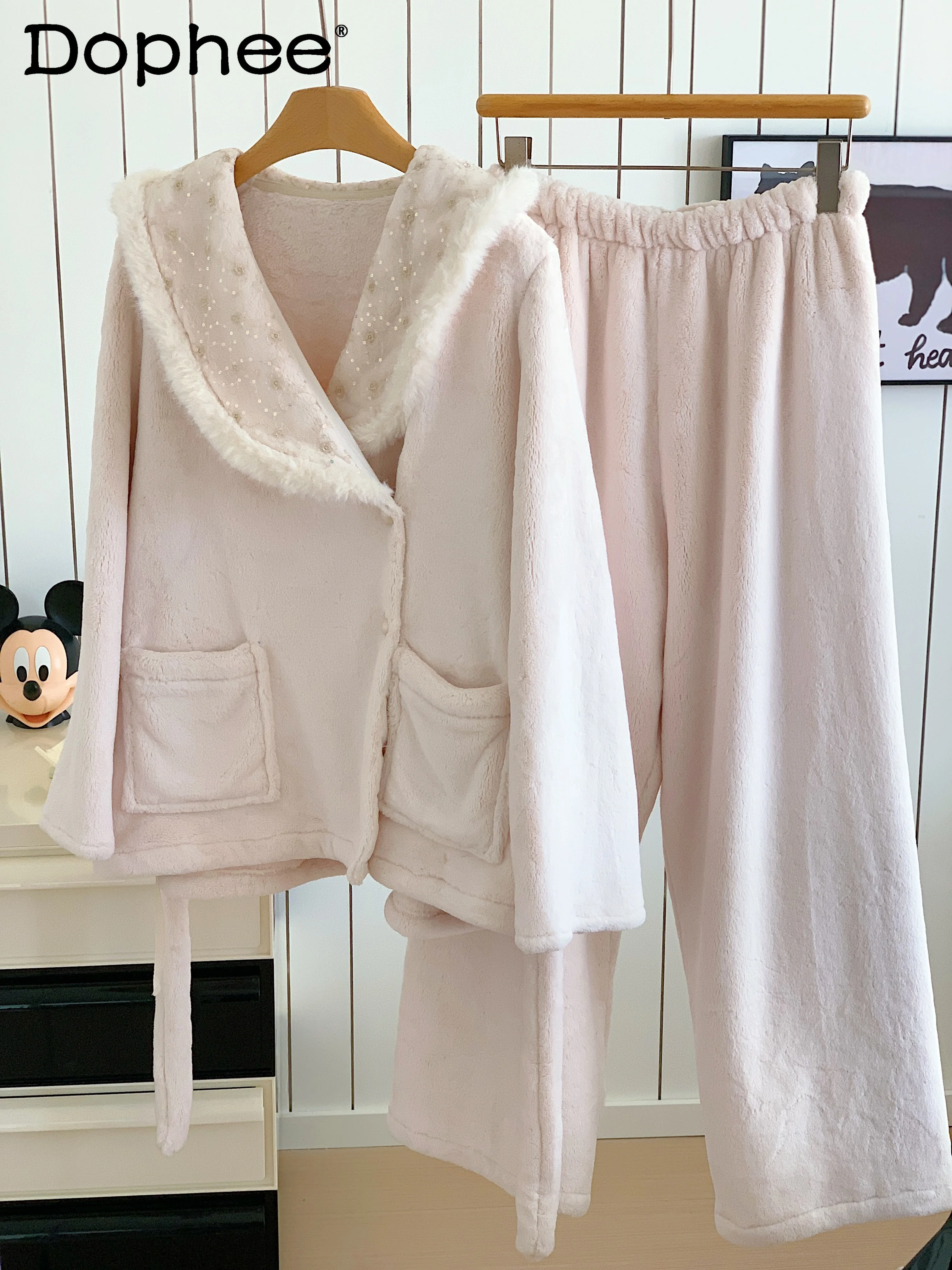 

French Style Winter New Sweet Cute Princess Style Homewear Set Thickened Warm Wearable Home Pajamas for Women