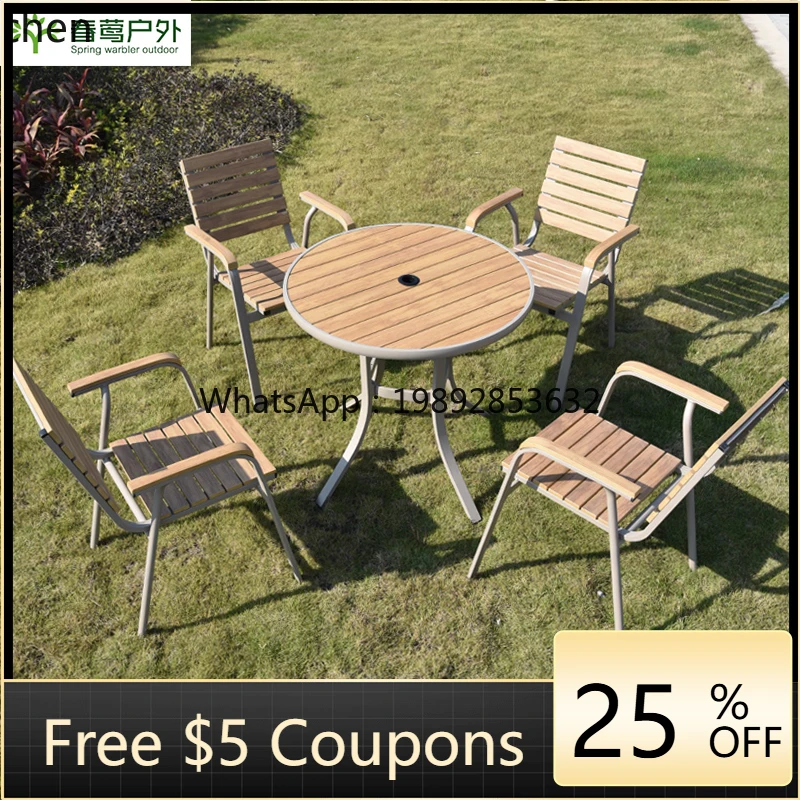 

Outdoor Plastic Wood Cast Aluminum Table and Chair Set for Outdoor Balcony Garden Leisure Light Luxury Waterproof Sunproof