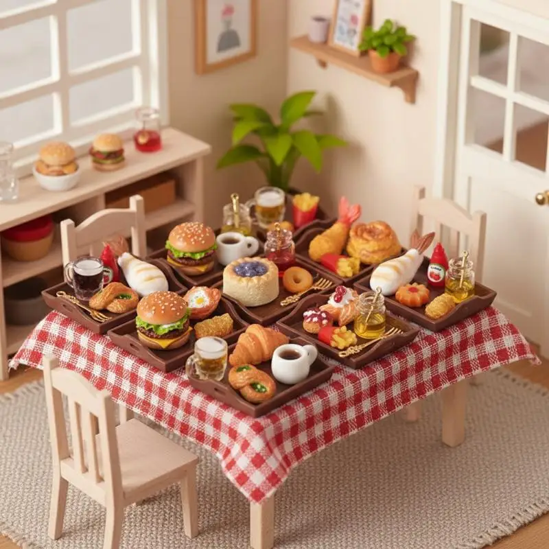 Miniature Fast Food Toy Set Vivid Food Appearance Eco-Friendly for 1:12 Dollhouse Layout DIY Craft Mini Hobbyist Collection Gift