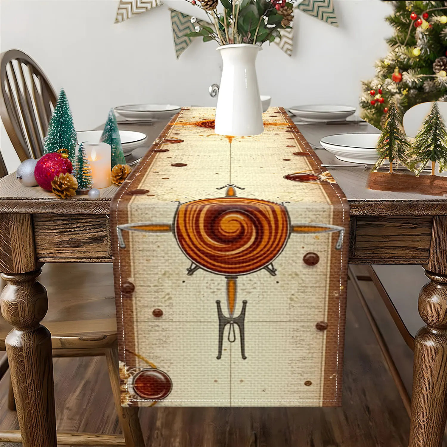 1 Piece of Autumn Syrup Maple Leaf Themed Table Runner, Featuring Vintage Flowing Syrup and Autumn Leaves as Main Motifs, Suitable for Autumn Parties and Home Dining Table Decoration