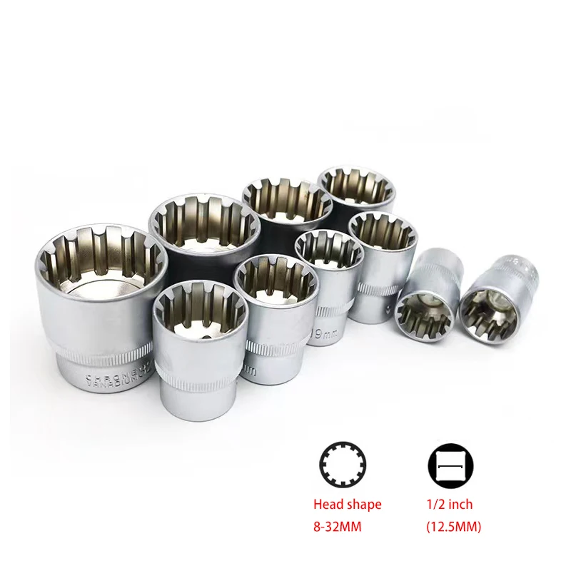 19Pcs 12 Point Torx Socket Wrench Set Lock Socket Crv Hex Torx Splined Bit Socket Set Hex Socket Repair Tool Kit M8-M32