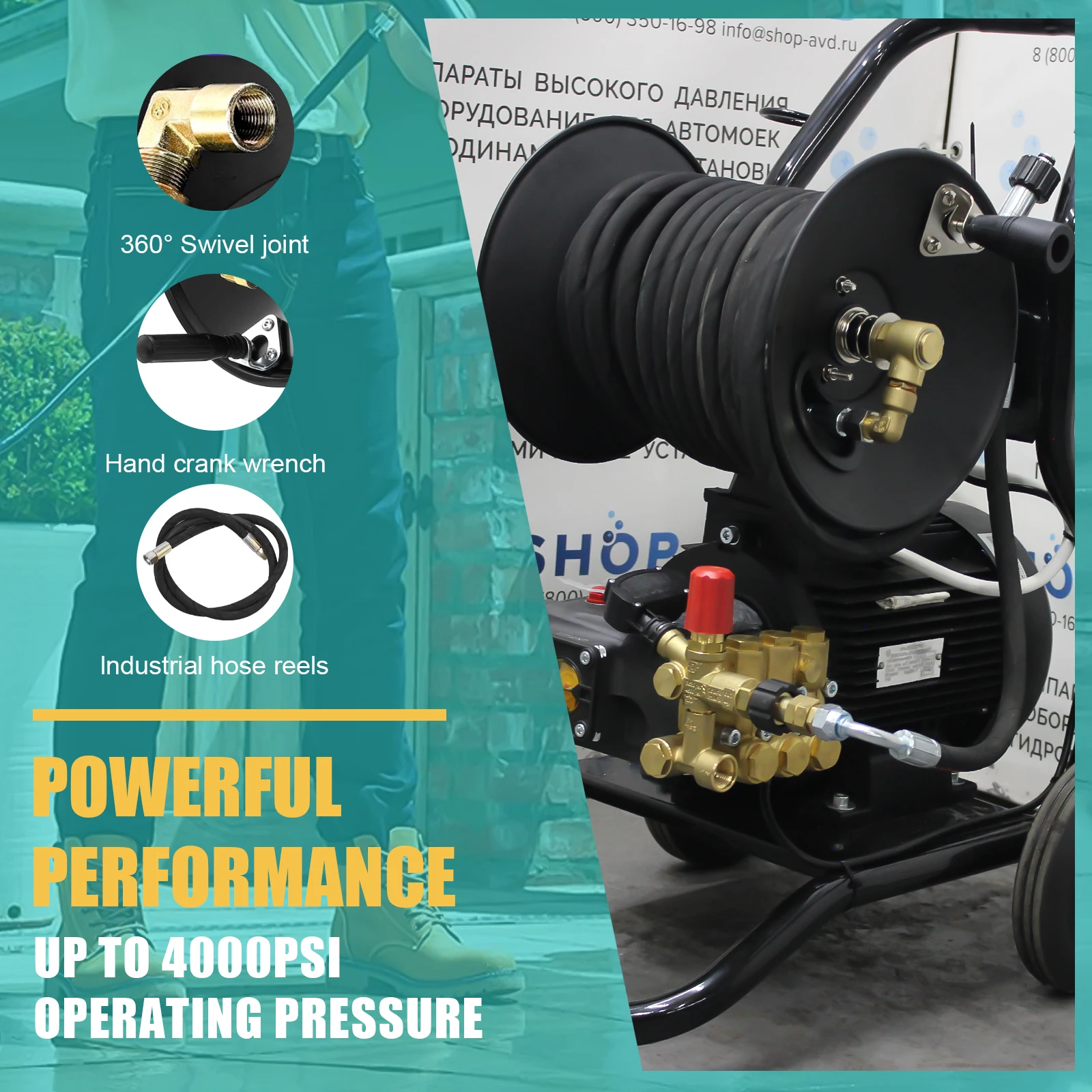 Stainless Steel Power Washer Hose Reel Manual Crank, with 90 Degree Elbow Adapter for Air Water Use Wall & Floor Mount view 5