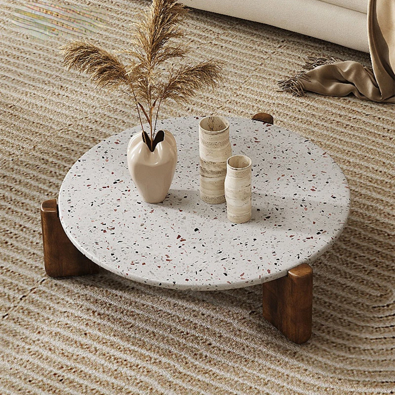 

Круглый Чайный Столик Terrazzo в скандинавском стиле, комбинированный итальянский минималистический бесшумный журнальный столик из массива красного дерева