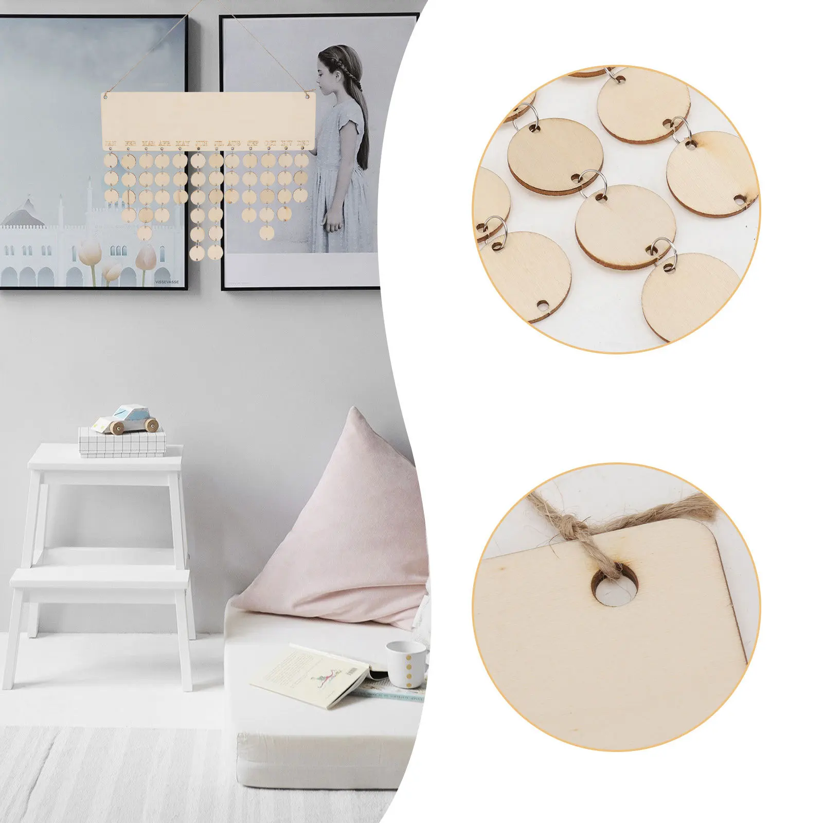 

1 Set Diy Wooden Countdown Board 50 Wafers Smooth Hanging Calendar For Festival Reminder Block Calendar Wall Decor Printing