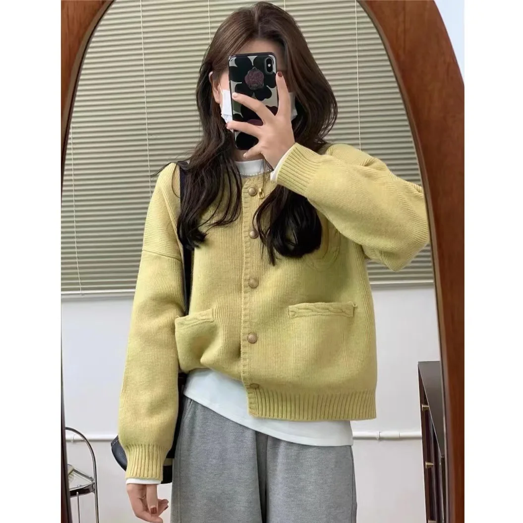 

Outerwear Midweight Long Sleeve round Neck Knitwear Comfortable Knitted Open Cardigan Women's Loose Fashionable Sweater