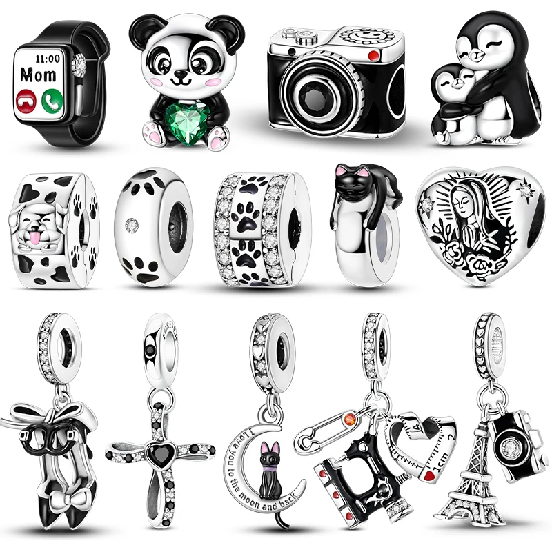 

Original Black White Charms 925 Silver Beads Fit Bracelet Necklace Making Woman Jewelry